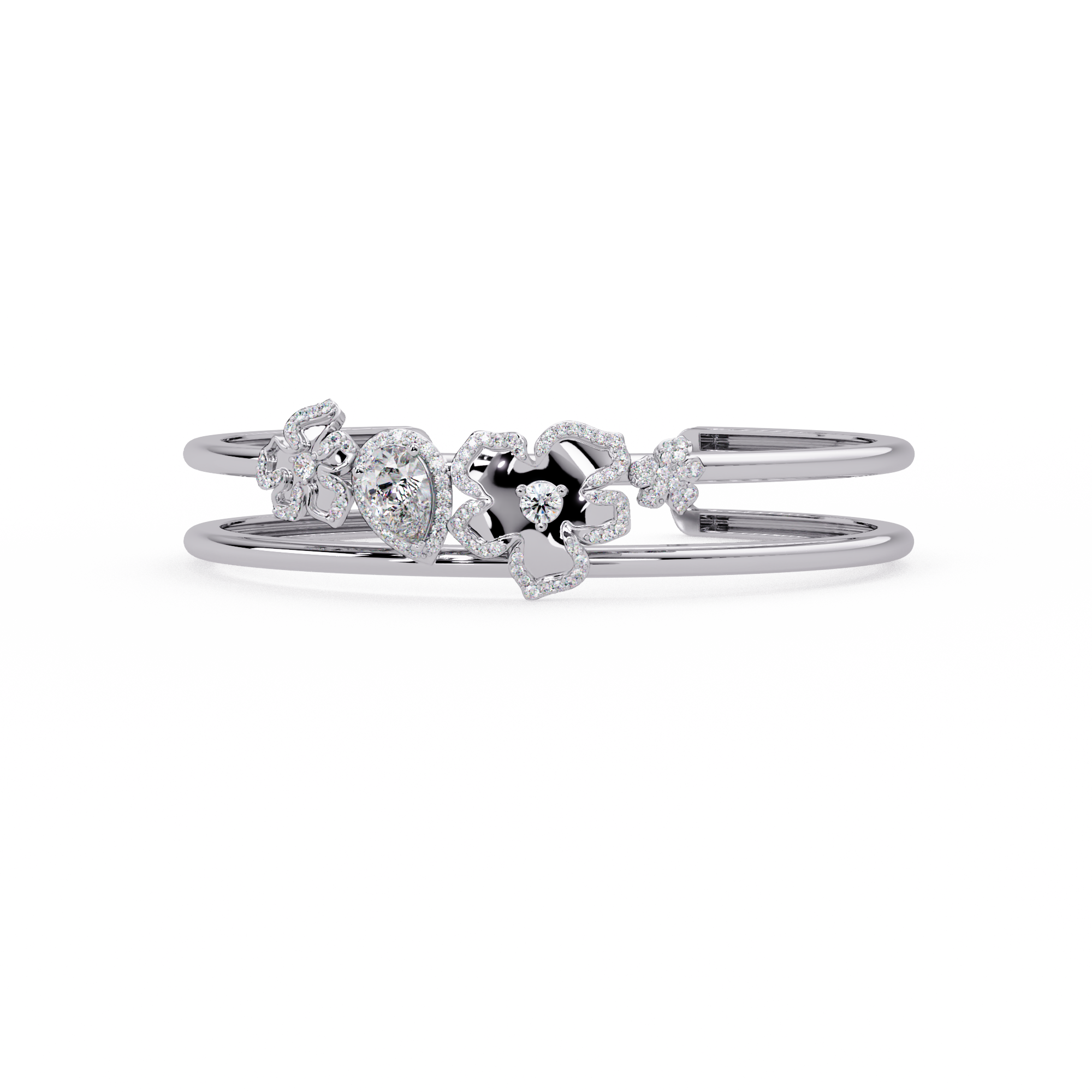 Floral Pear Cut Diamond Open Cuff Bracelet