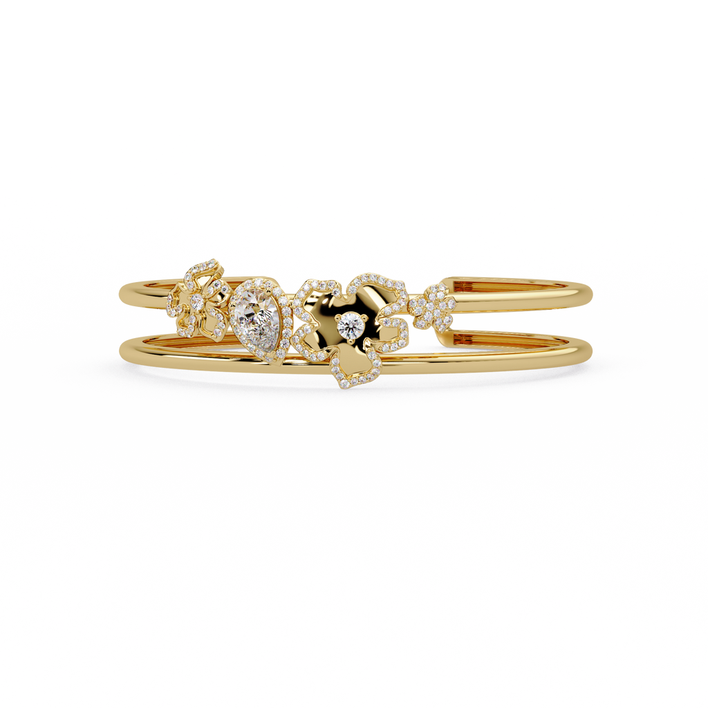Floral Pear Cut Diamond Open Cuff Bracelet