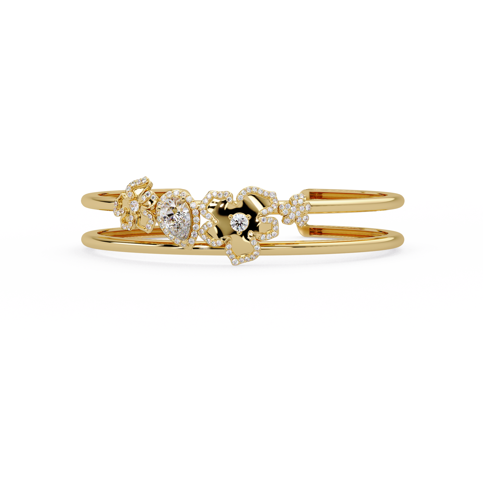 Floral Pear Cut Diamond Open Cuff Bracelet
