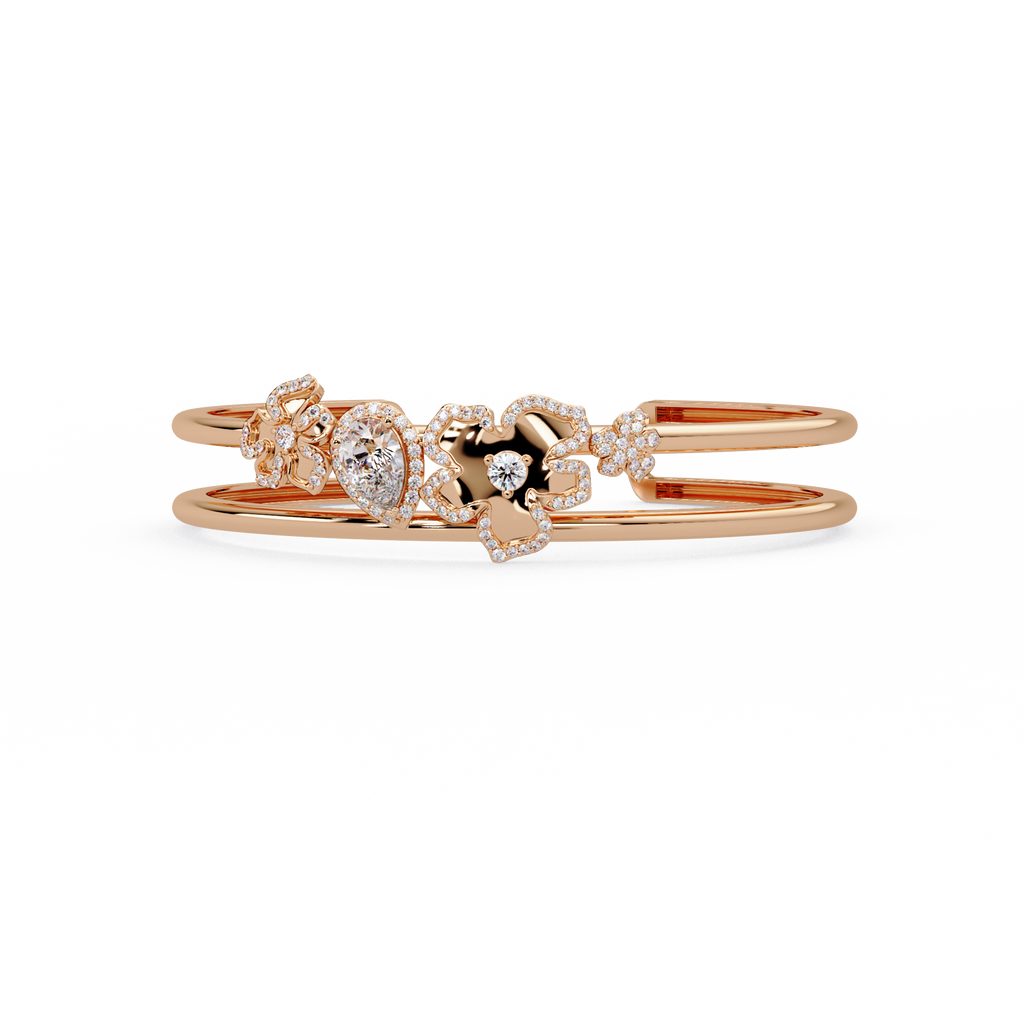 Floral Pear Cut Diamond Open Cuff Bracelet