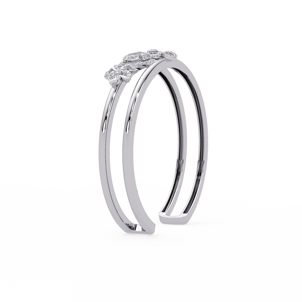 Floral Pear Cut Diamond Open Cuff Bracelet