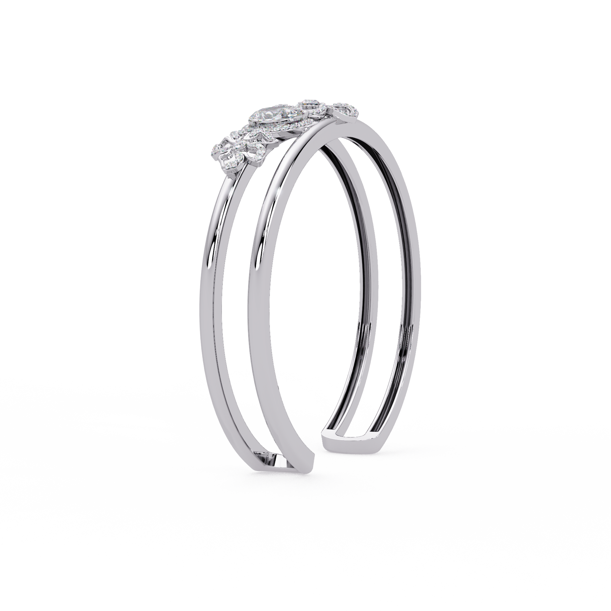 Floral Pear Cut Diamond Open Cuff Bracelet