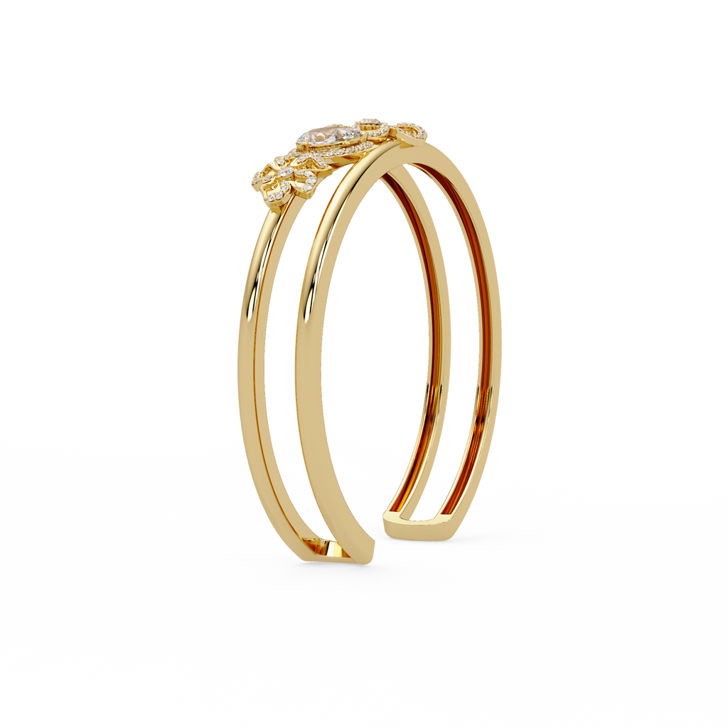 Floral Pear Cut Diamond Open Cuff Bracelet