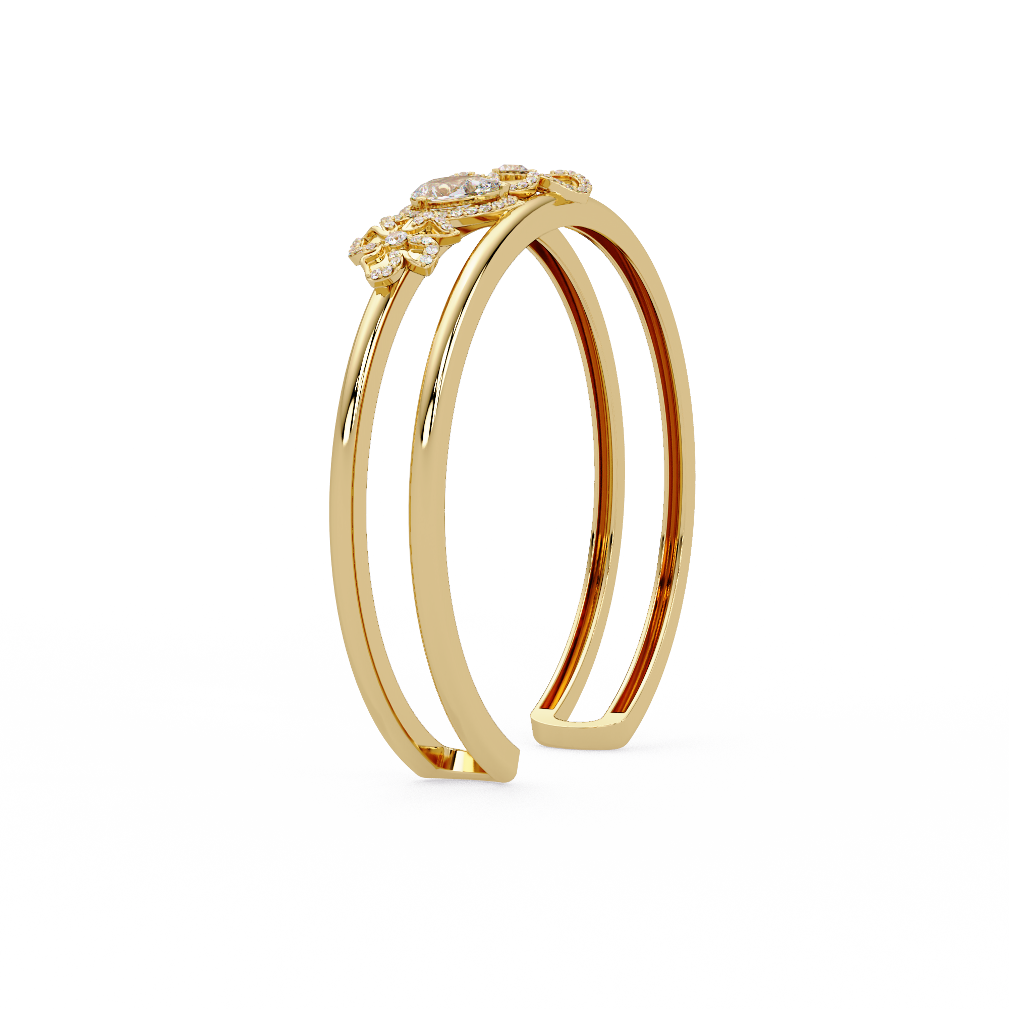 Floral Pear Cut Diamond Open Cuff Bracelet