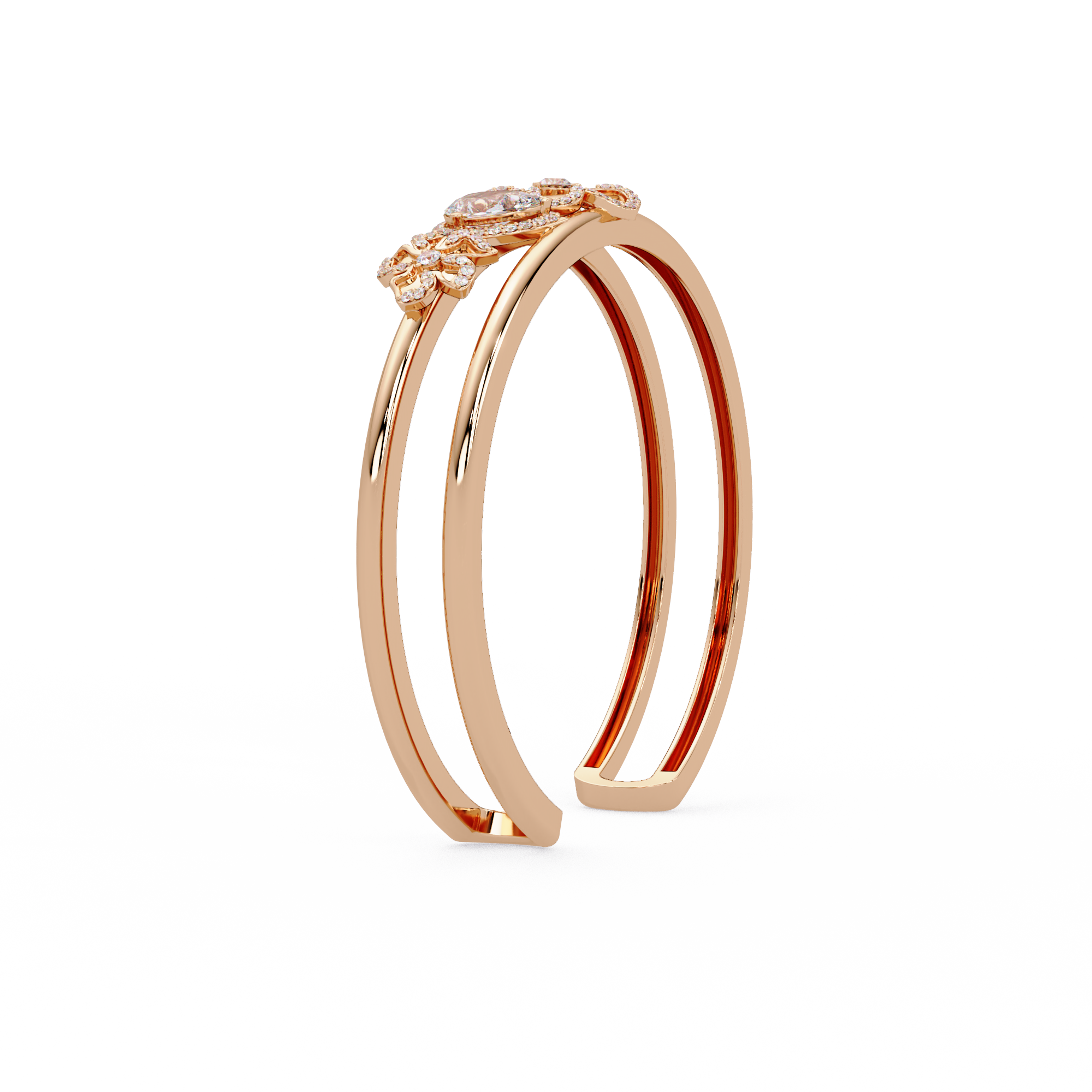 Floral Pear Cut Diamond Open Cuff Bracelet