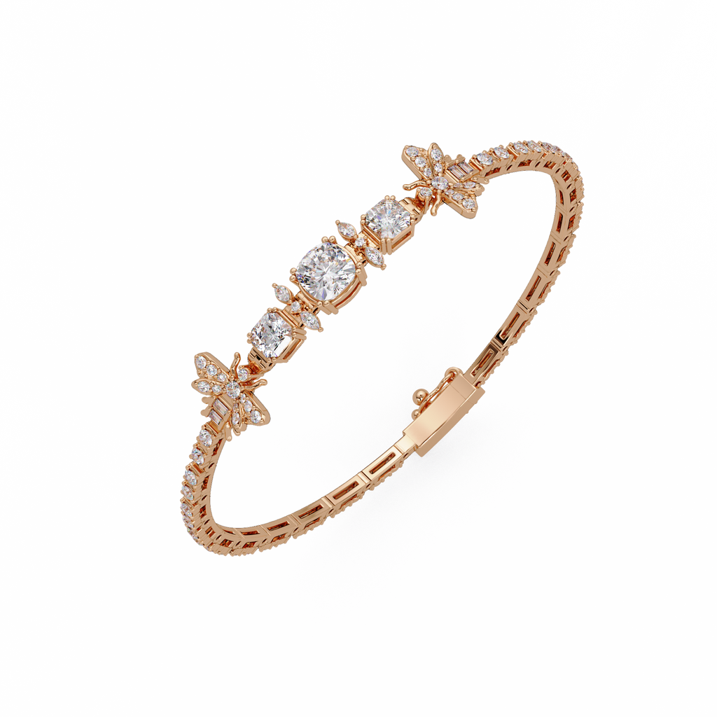 Butterfly Floral Cushion Cut Diamond Tennis Bracelet
