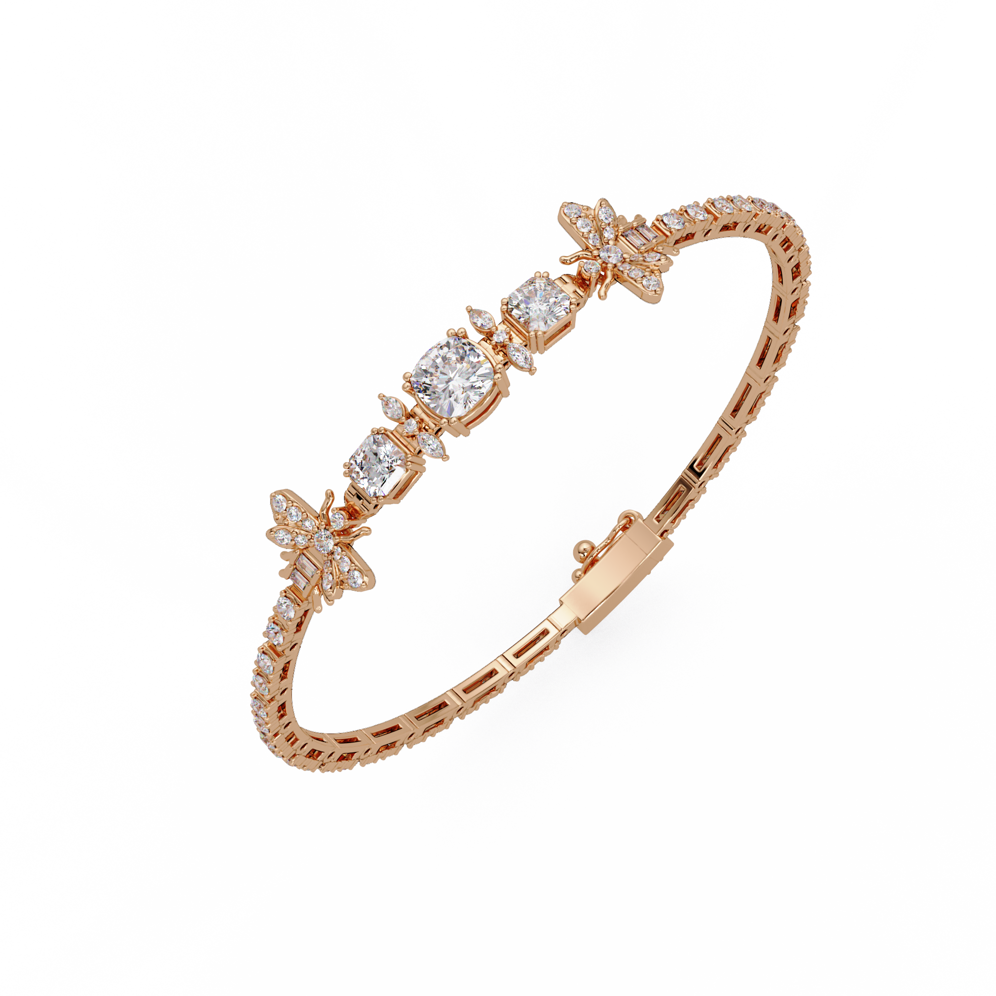 Butterfly Floral Cushion Cut Diamond Tennis Bracelet