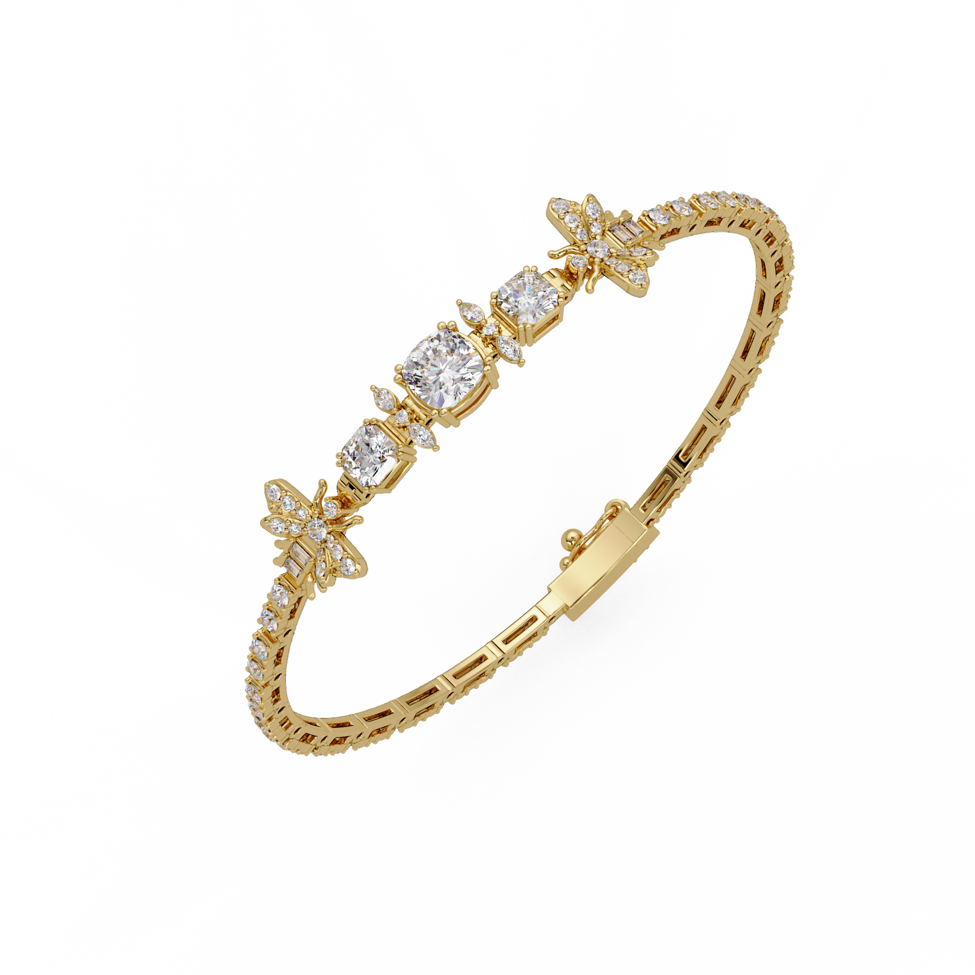 Butterfly Floral Cushion Cut Diamond Tennis Bracelet