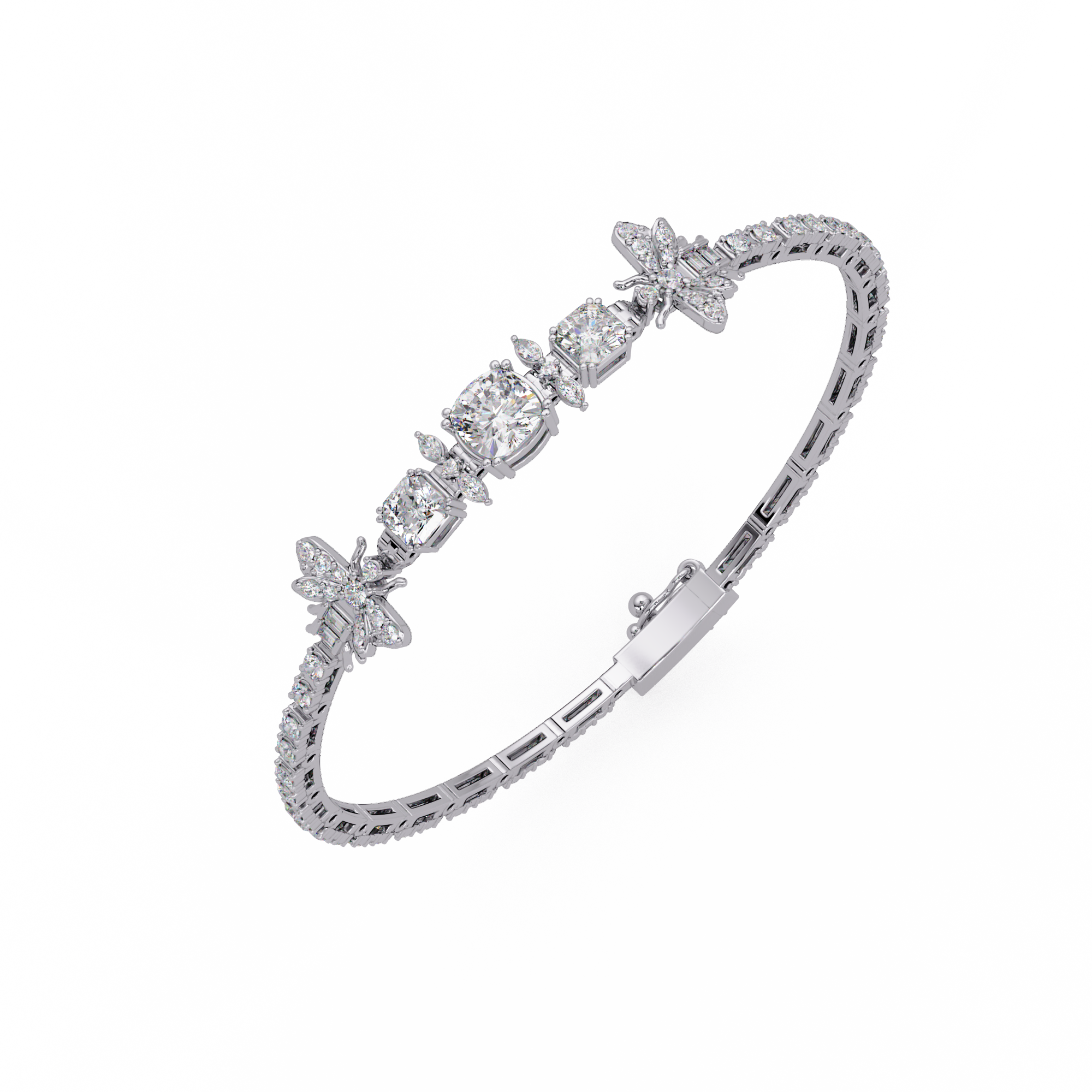 Butterfly Floral Cushion Cut Diamond Tennis Bracelet
