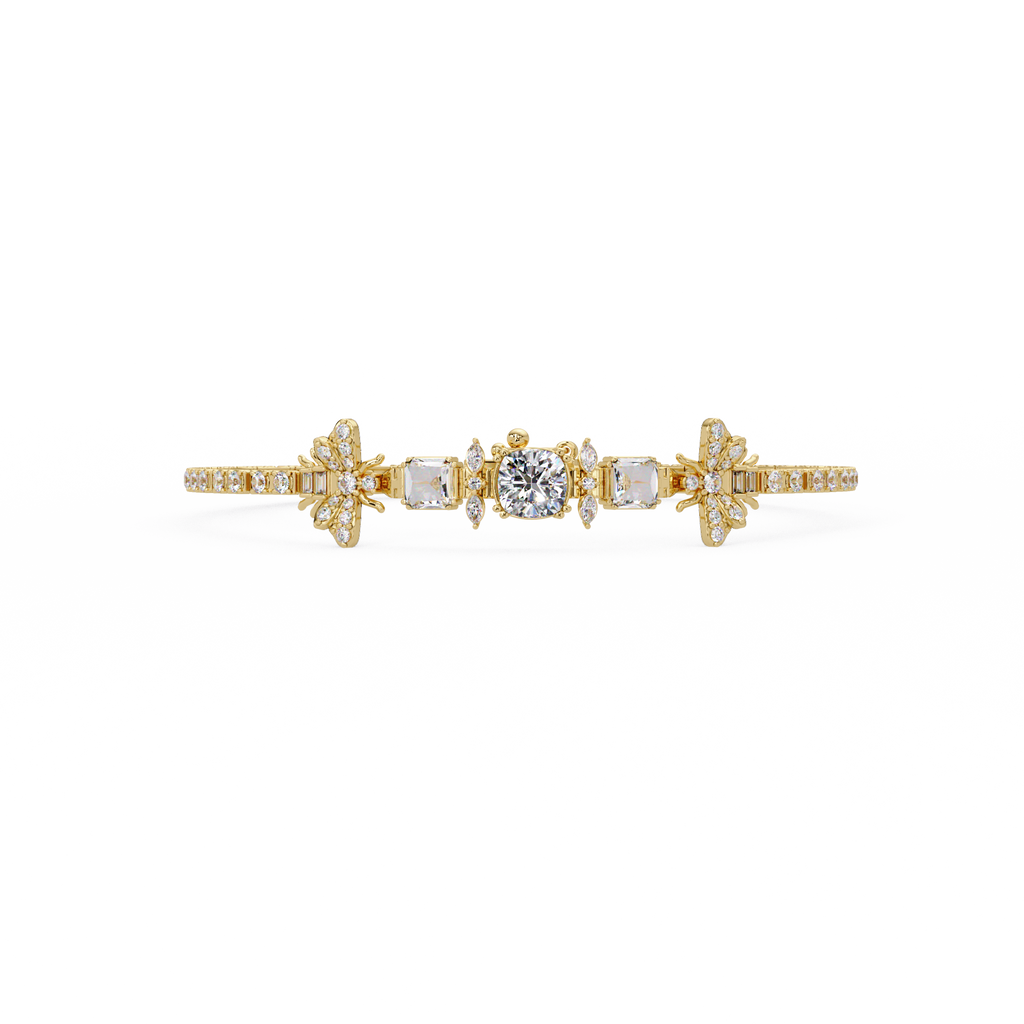 Butterfly Floral Cushion Cut Diamond Tennis Bracelet