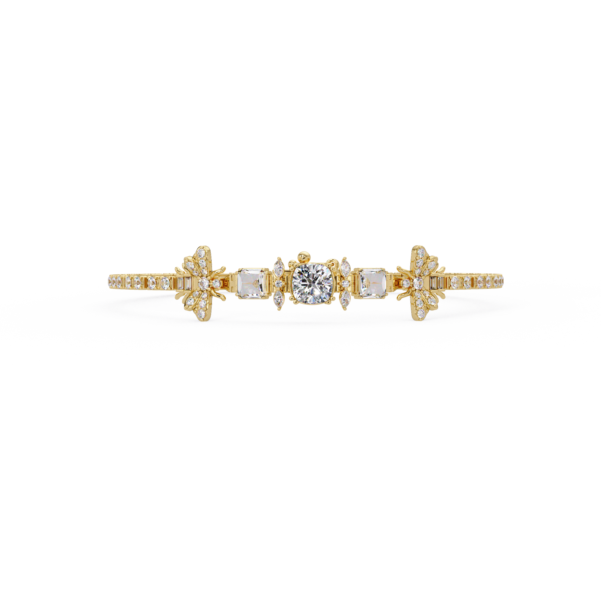 Butterfly Floral Cushion Cut Diamond Tennis Bracelet