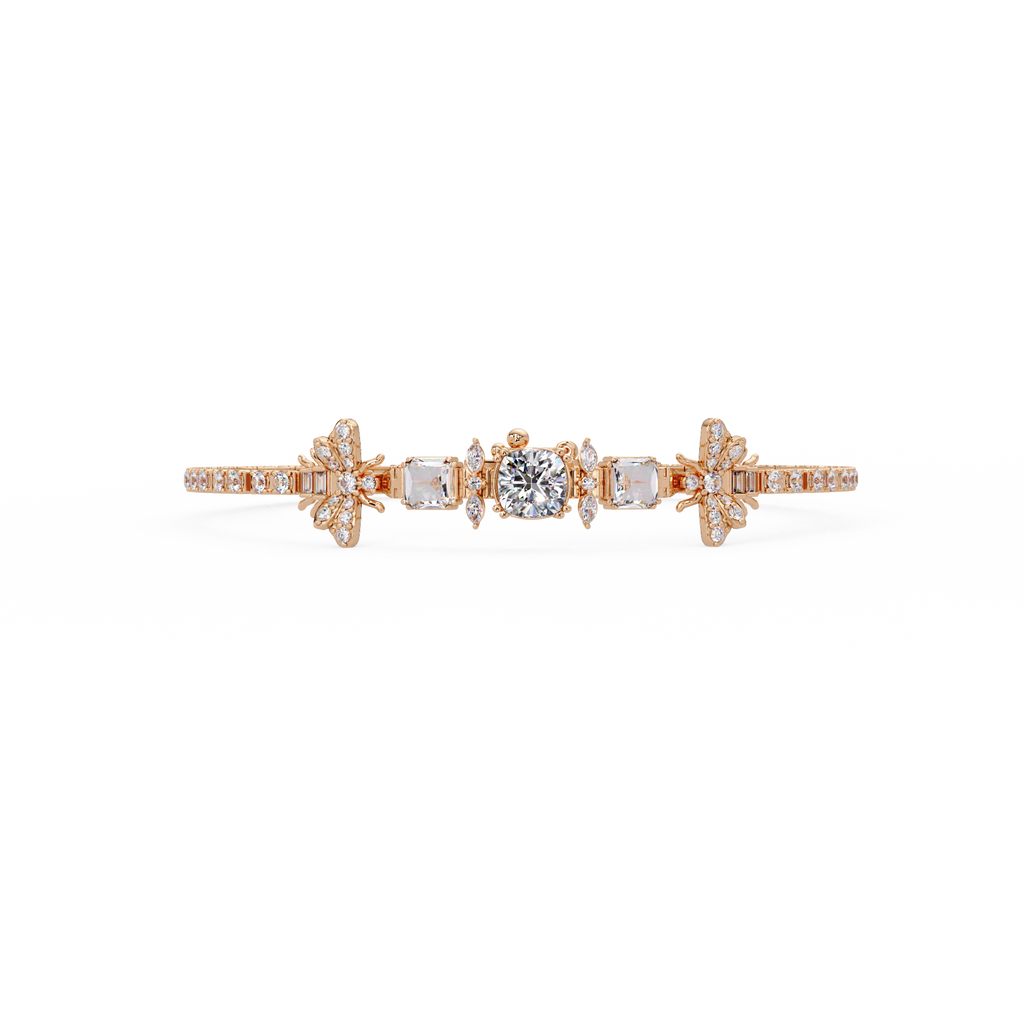 Butterfly Floral Cushion Cut Diamond Tennis Bracelet