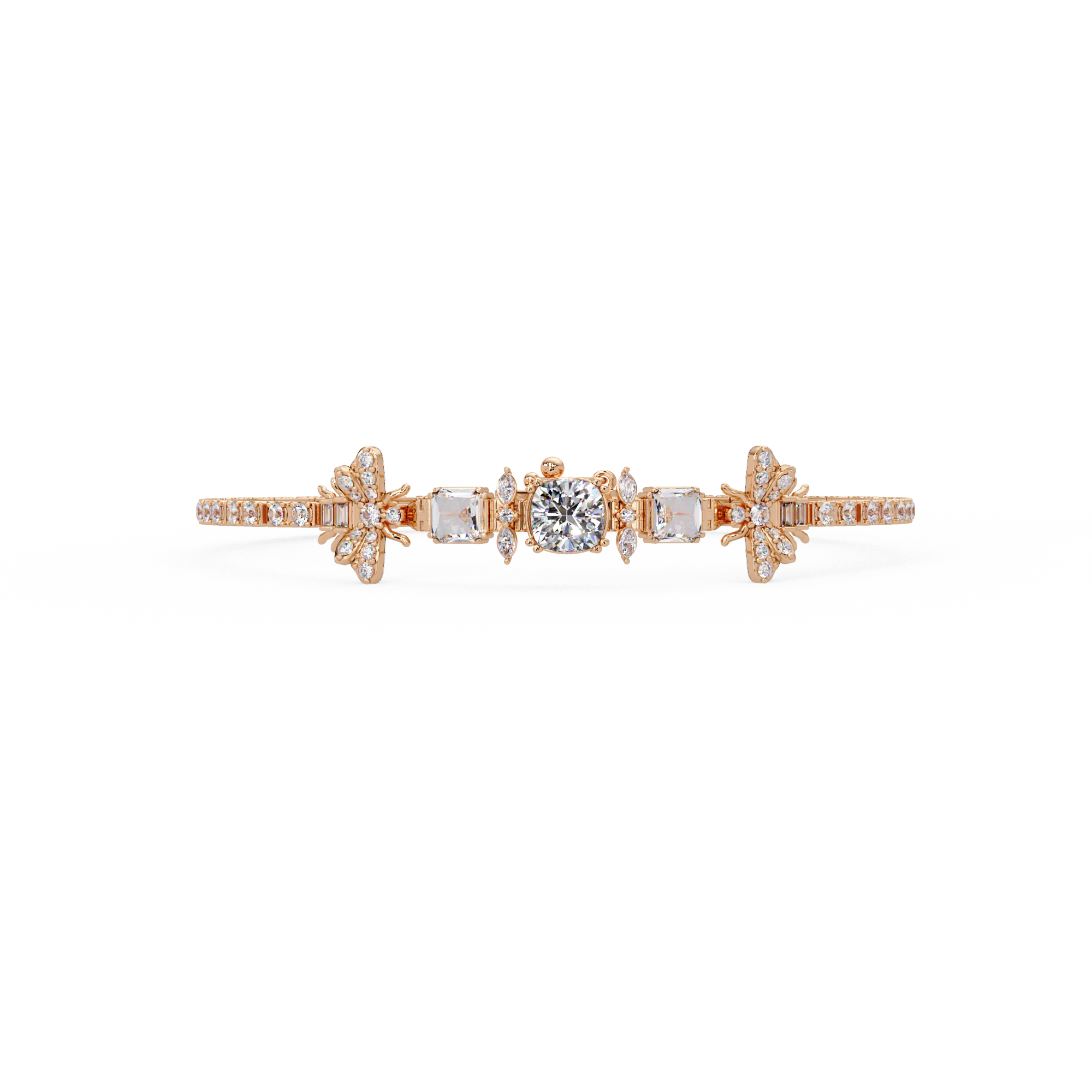 Butterfly Floral Cushion Cut Diamond Tennis Bracelet