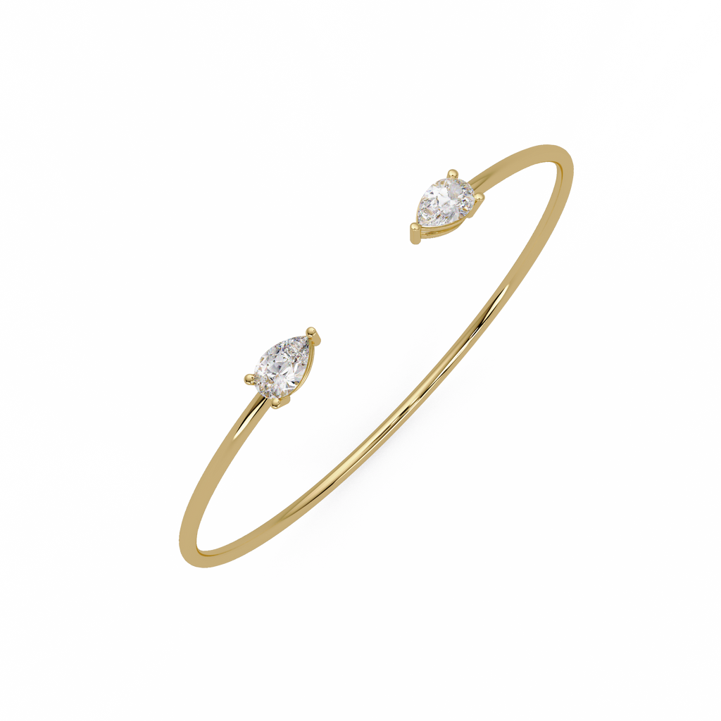 Pear Cut Diamond Open Cuff Bangle Bracelet | Minimalist Luxury Bracelet for Women