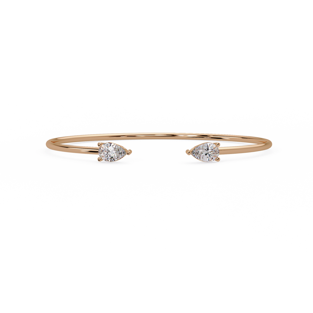 Pear Cut Diamond Open Cuff Bangle Bracelet | Minimalist Luxury Bracelet for Women