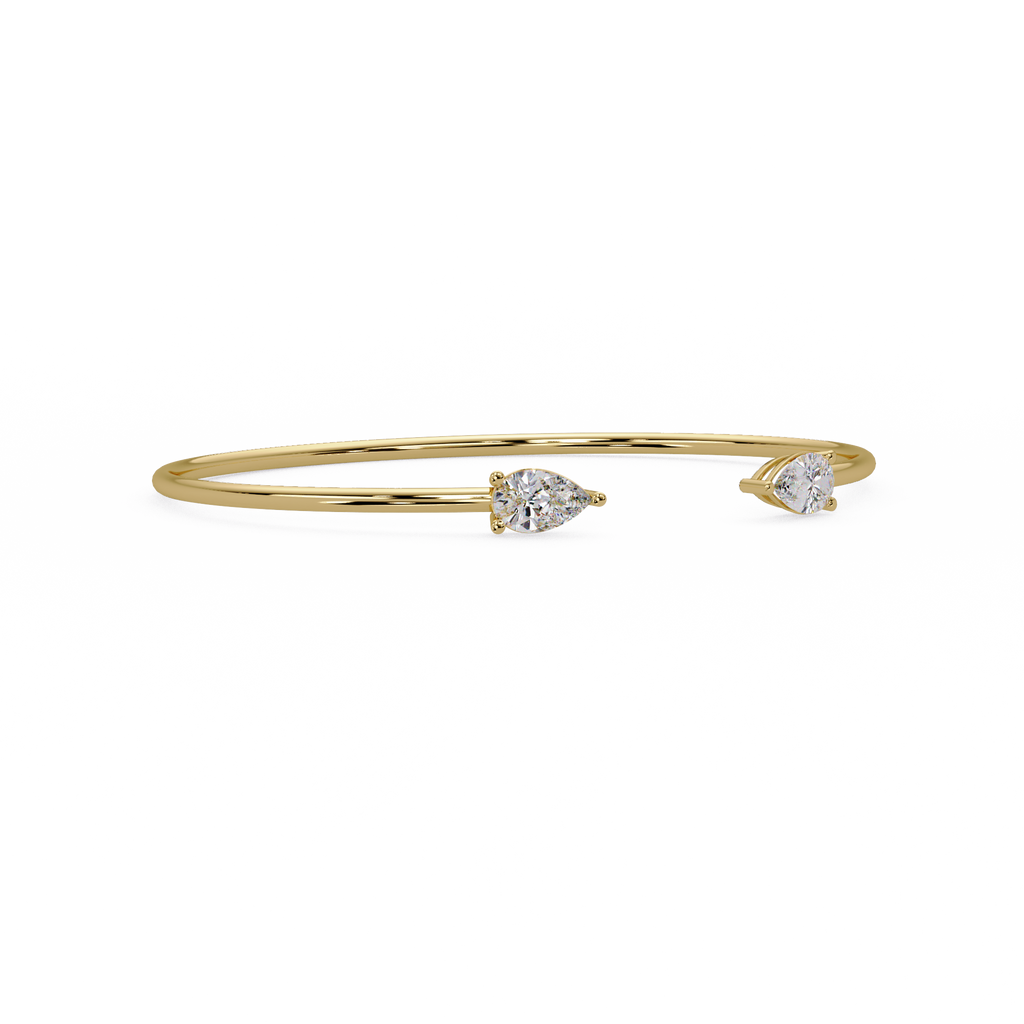 Pear Cut Diamond Open Cuff Bangle Bracelet | Minimalist Luxury Bracelet for Women