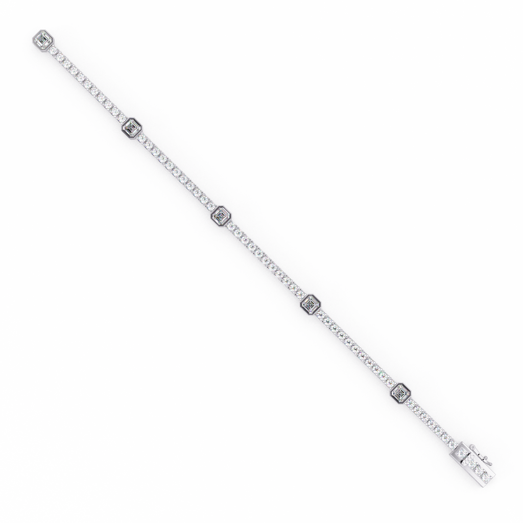 Asscher Diamond Station Tennis Bracelet