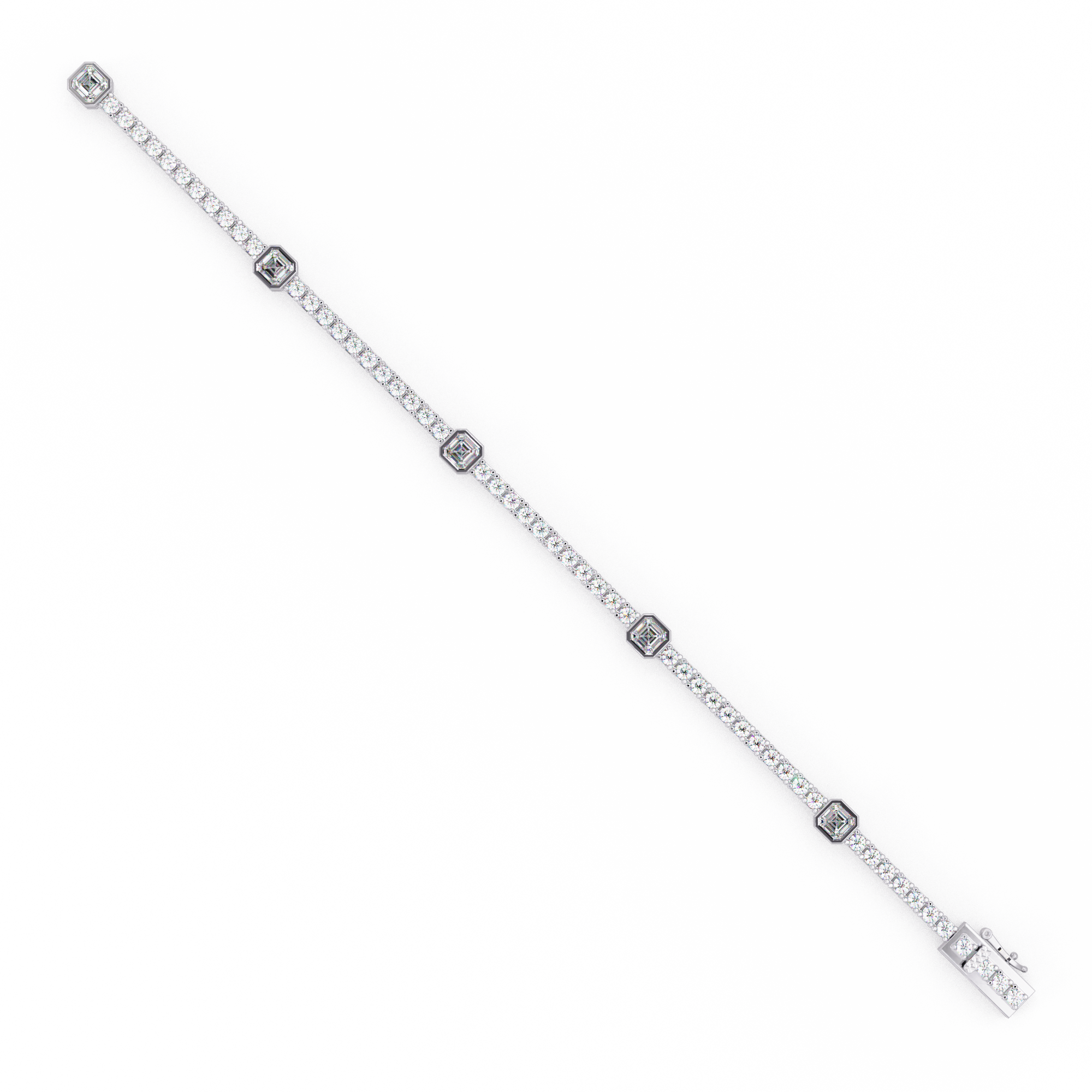 Asscher Diamond Station Tennis Bracelet