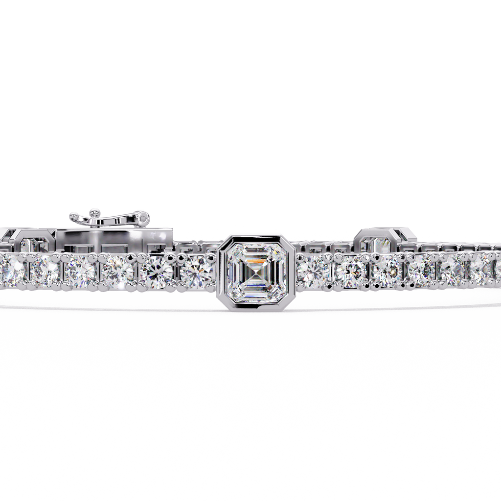 Asscher Diamond Station Tennis Bracelet