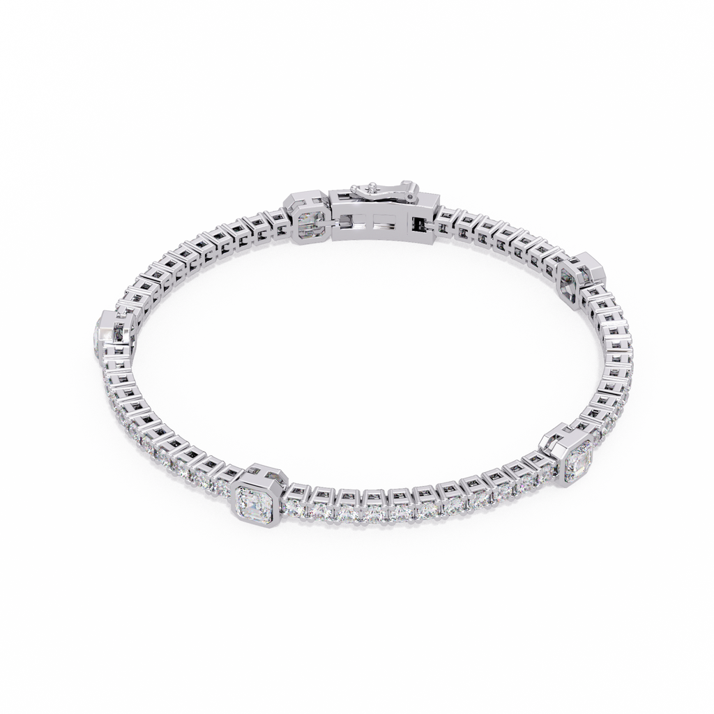 Asscher Diamond Station Tennis Bracelet