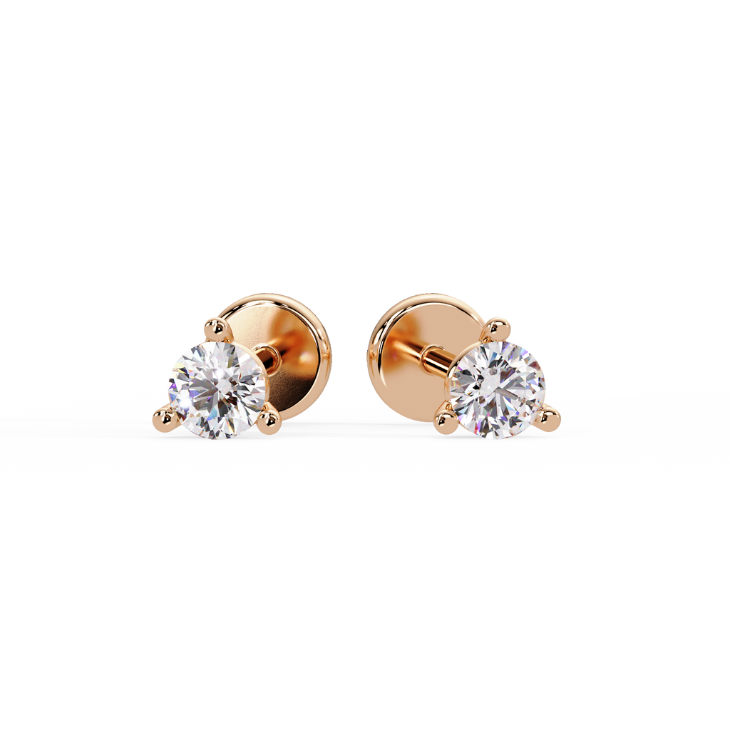 Classic Round Solitaire Diamond Stud Earrings | 6 Prong | 14K & 18K Gold