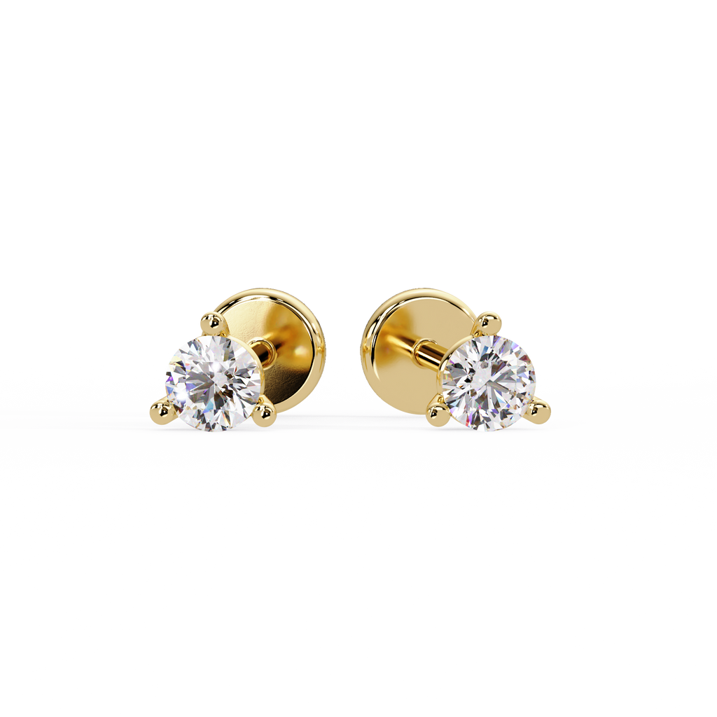 Round Cut Diamond Half Hoop Earrings | 14K & 18K Gold | Minimal Everyday Hoop Earrings