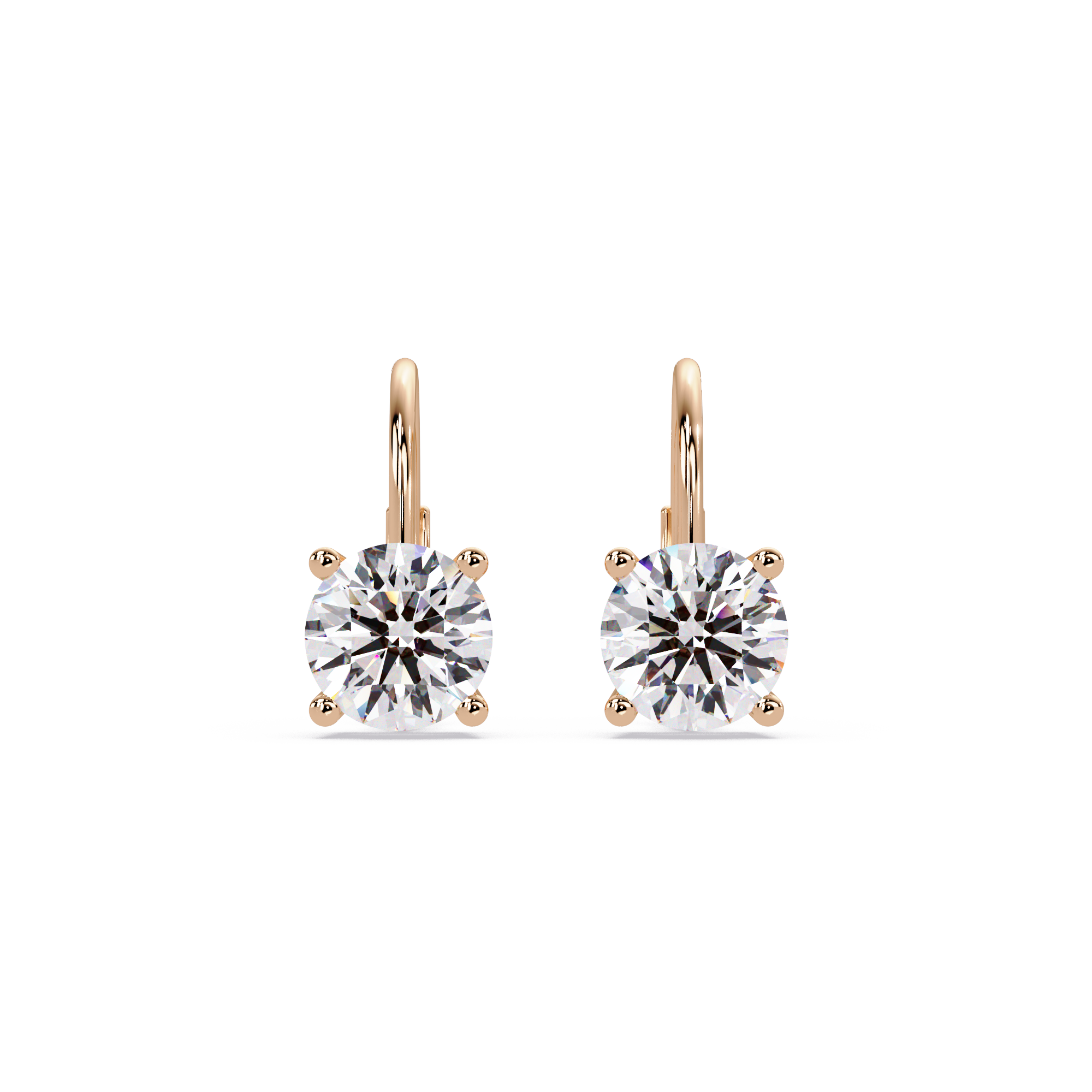 Classic Round Solitaire Diamond Leverback Earrings