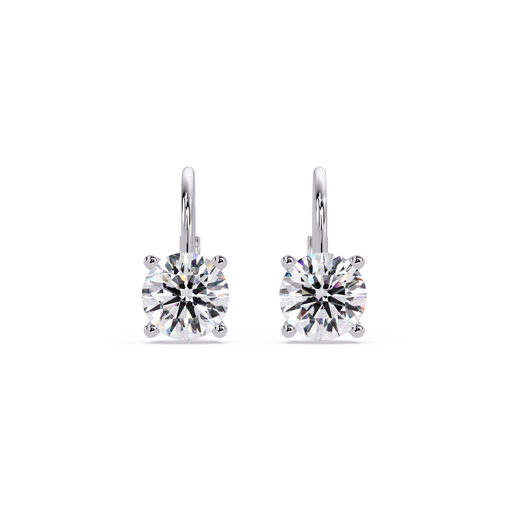 Classic Round Solitaire Diamond Leverback Earrings