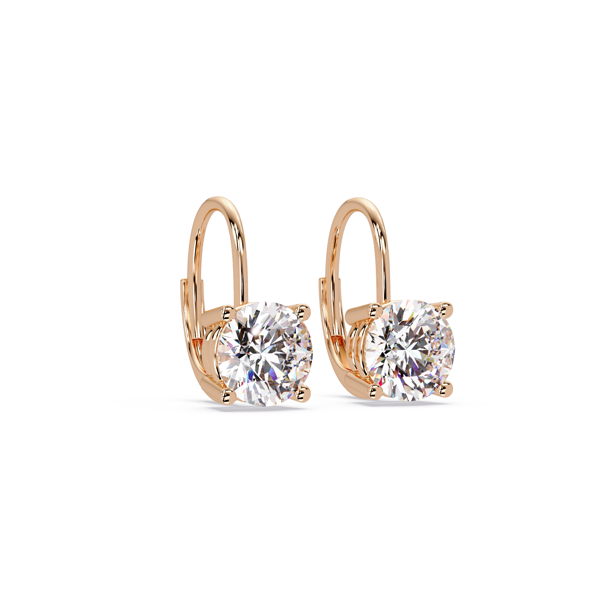 Classic Round Solitaire Diamond Leverback Earrings