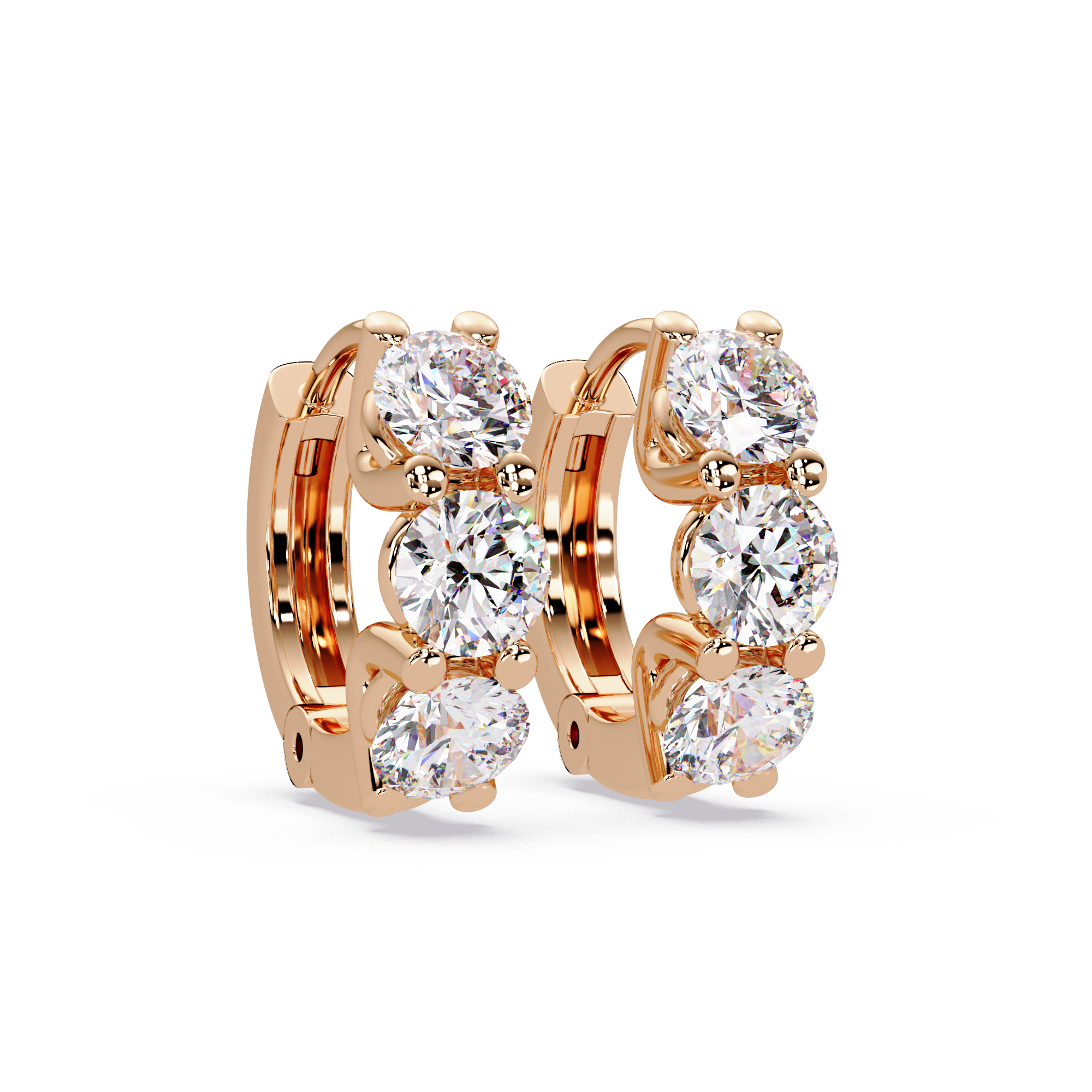 Round Cut Solitaire Diamond Hoop Earrings with Pavé Accent
