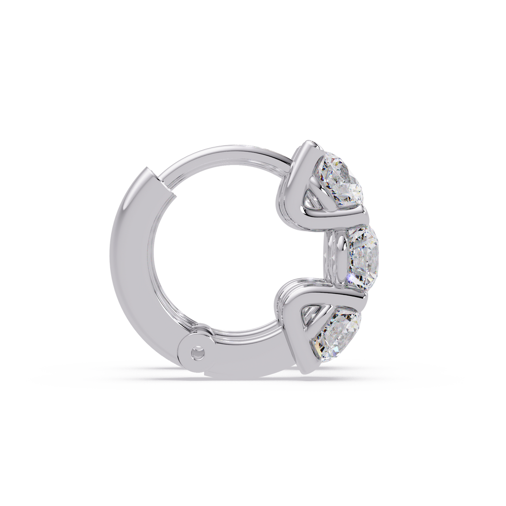 Round Cut Solitaire Diamond Hoop Earrings with Pavé Accent