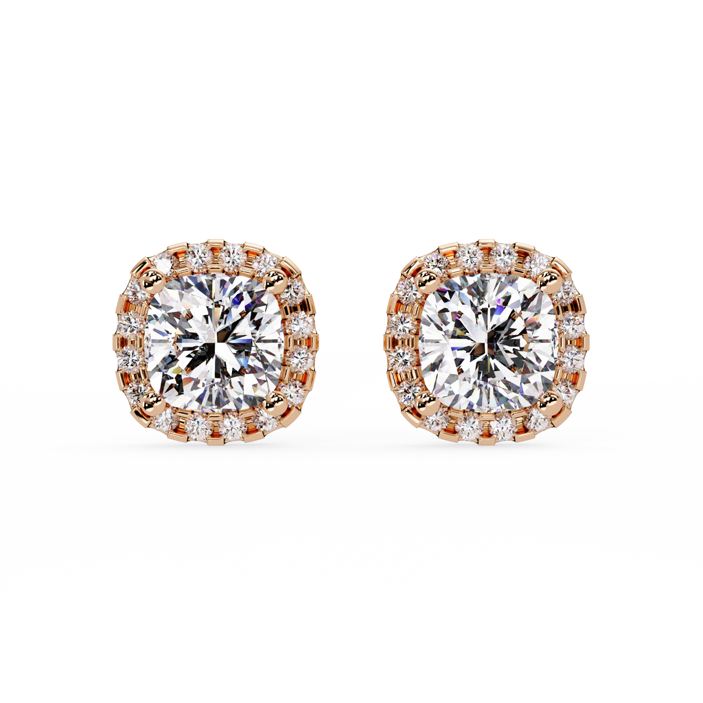 Cushion Cut Halo Diamond Stud Earrings