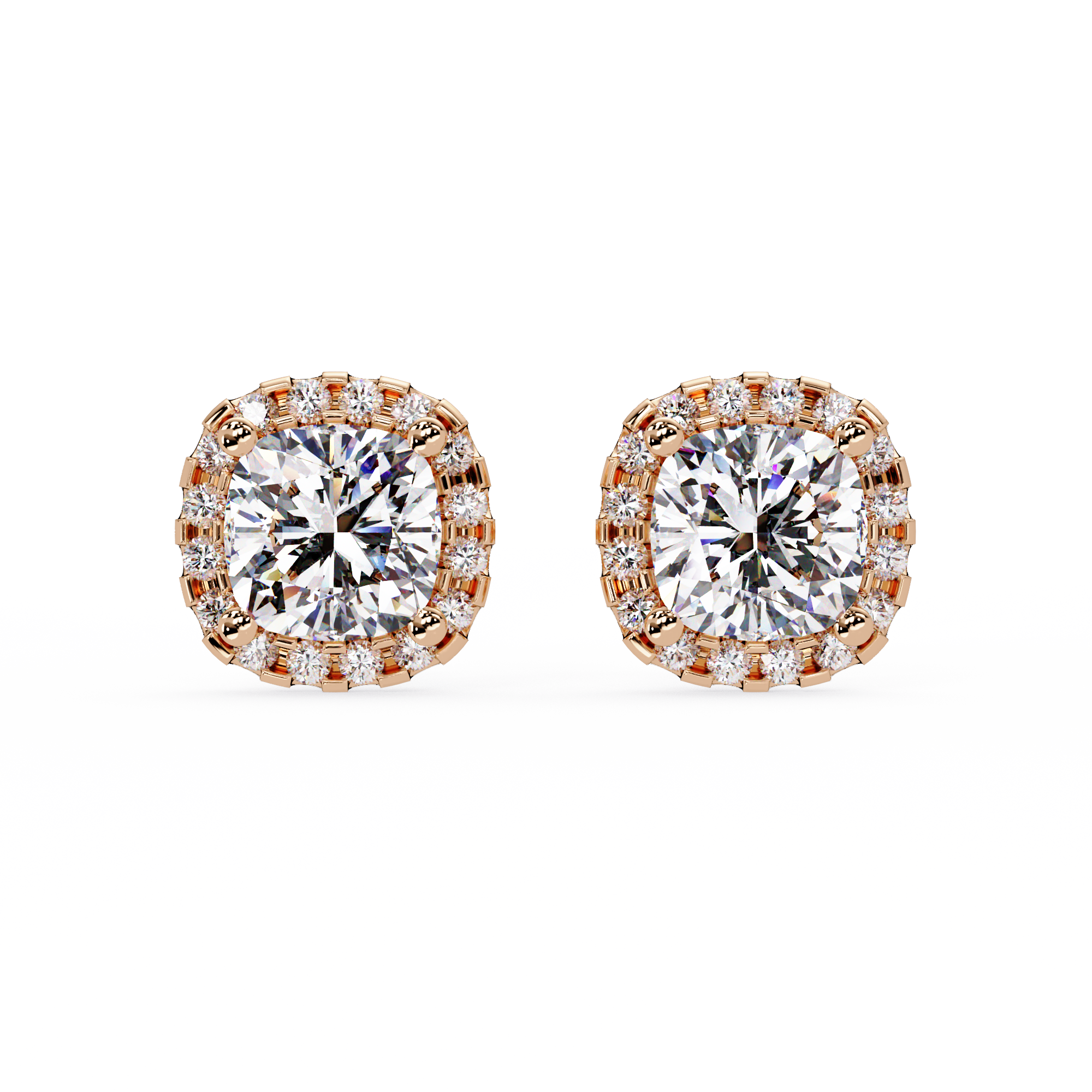 Cushion Cut Halo Diamond Stud Earrings