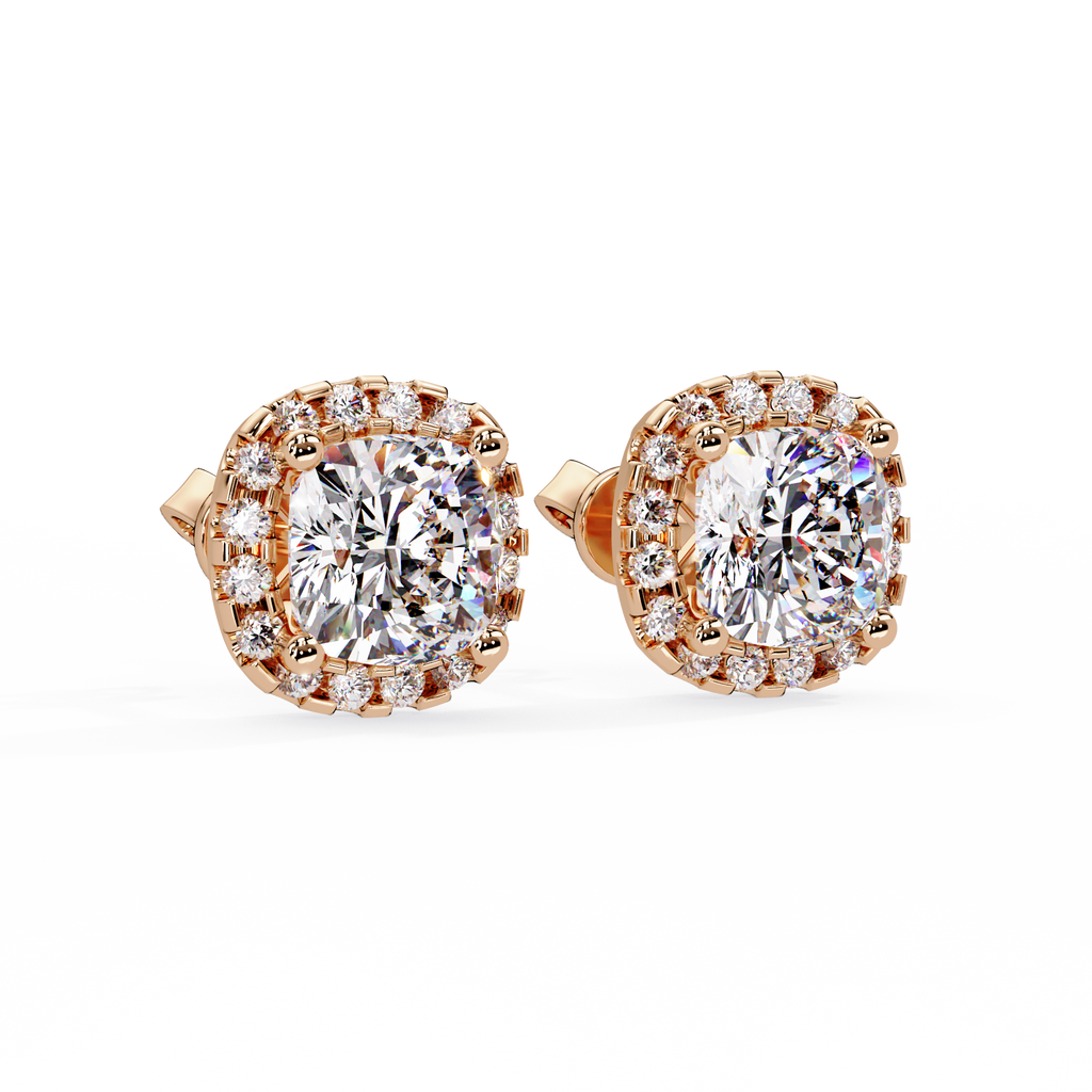 Cushion Cut Halo Diamond Stud Earrings