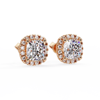 Cushion Cut Halo Diamond Stud Earrings