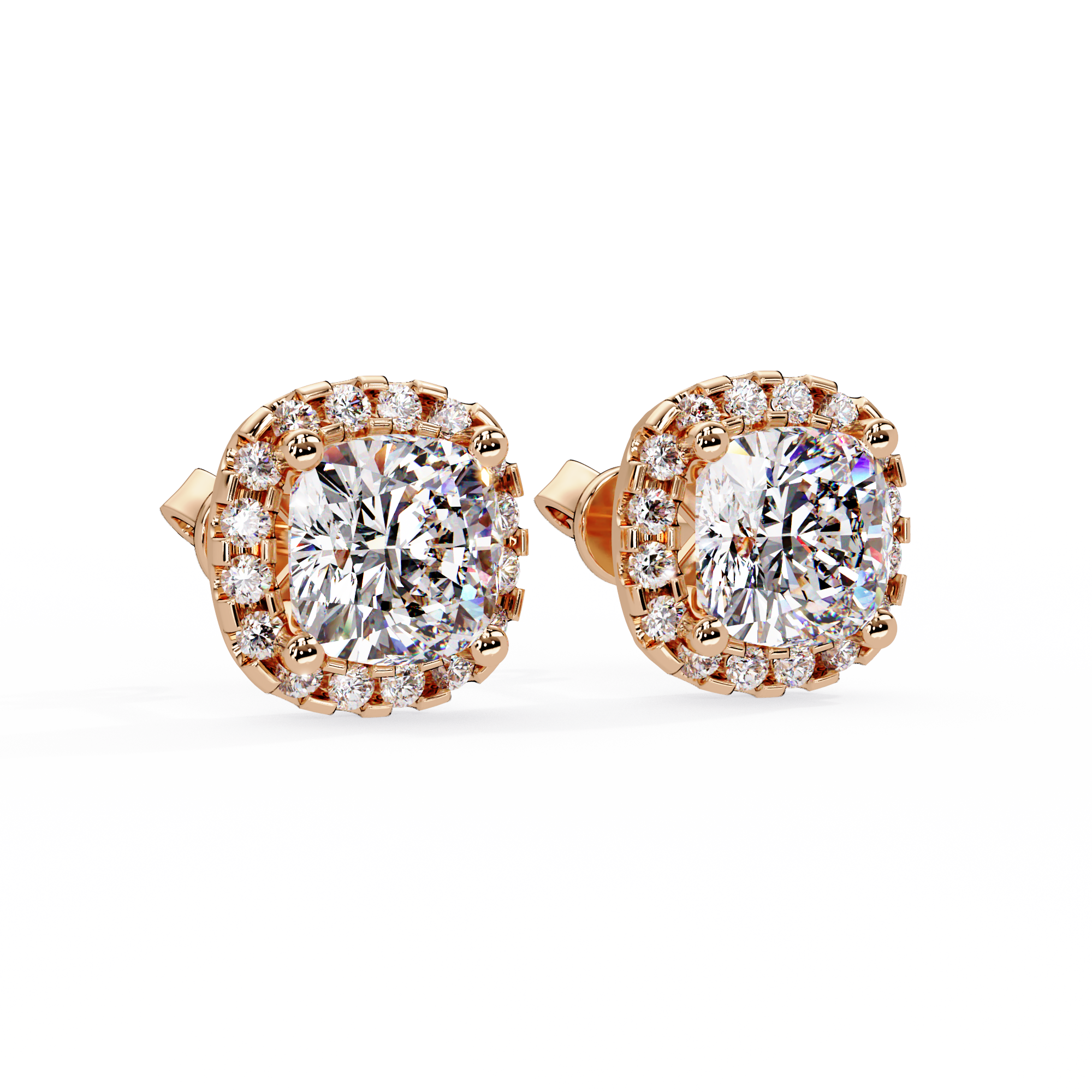 Cushion Cut Halo Diamond Stud Earrings