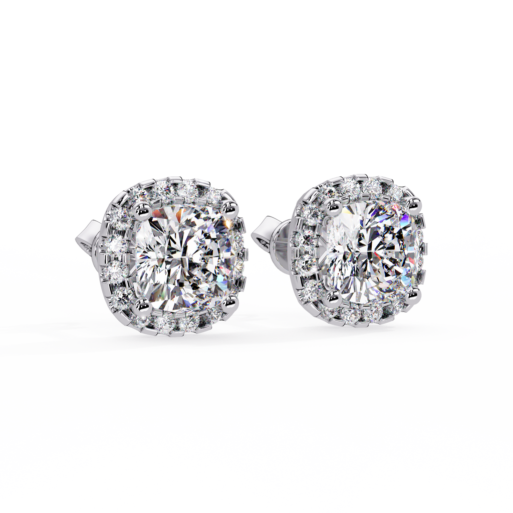 Cushion Cut Halo Diamond Stud Earrings
