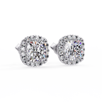 Cushion Cut Halo Diamond Stud Earrings