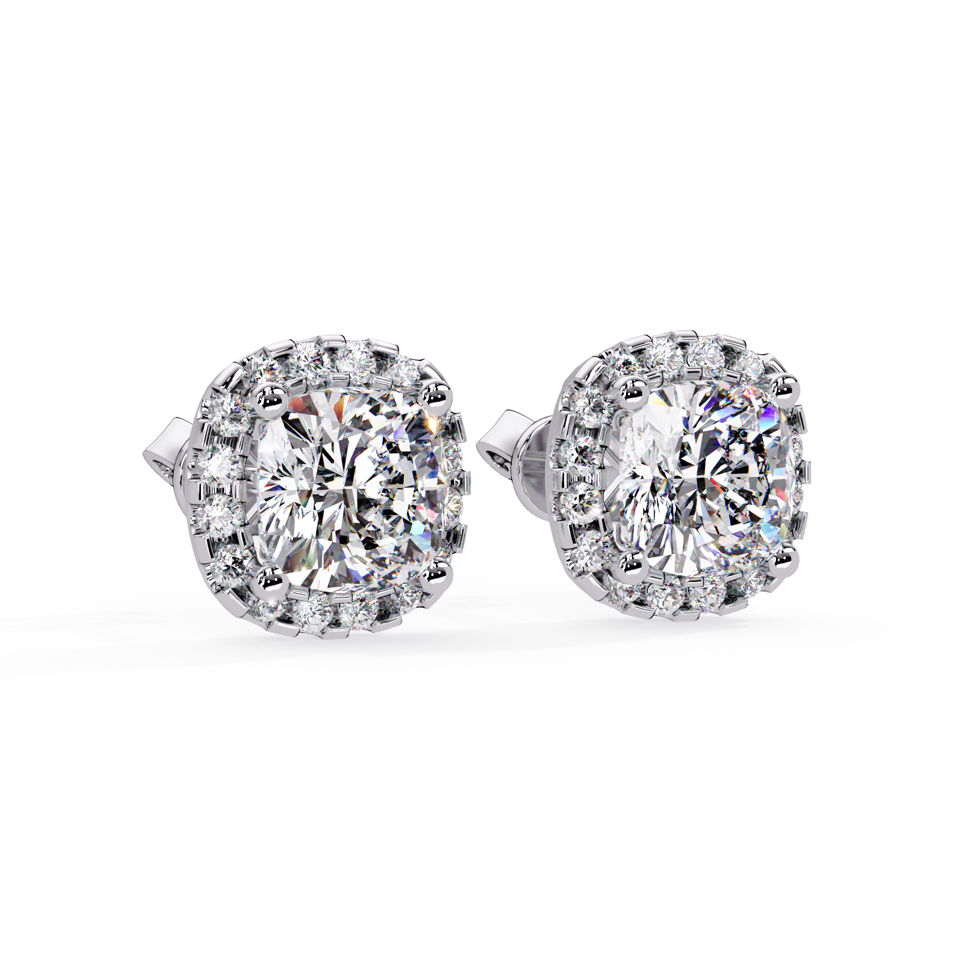 Cushion Cut Halo Diamond Stud Earrings