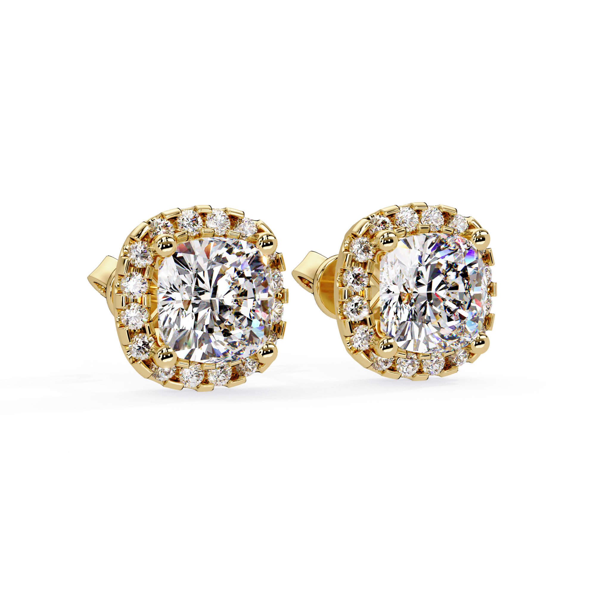 Cushion Cut Halo Diamond Stud Earrings