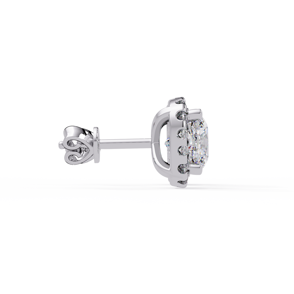 Cushion Cut Halo Diamond Stud Earrings