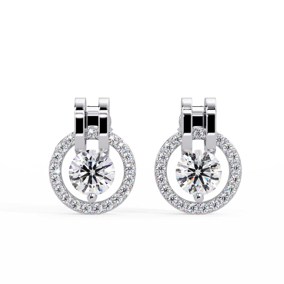 Round Brilliant Lab Grown Diamond Circle Halo Drop Stud Earrings