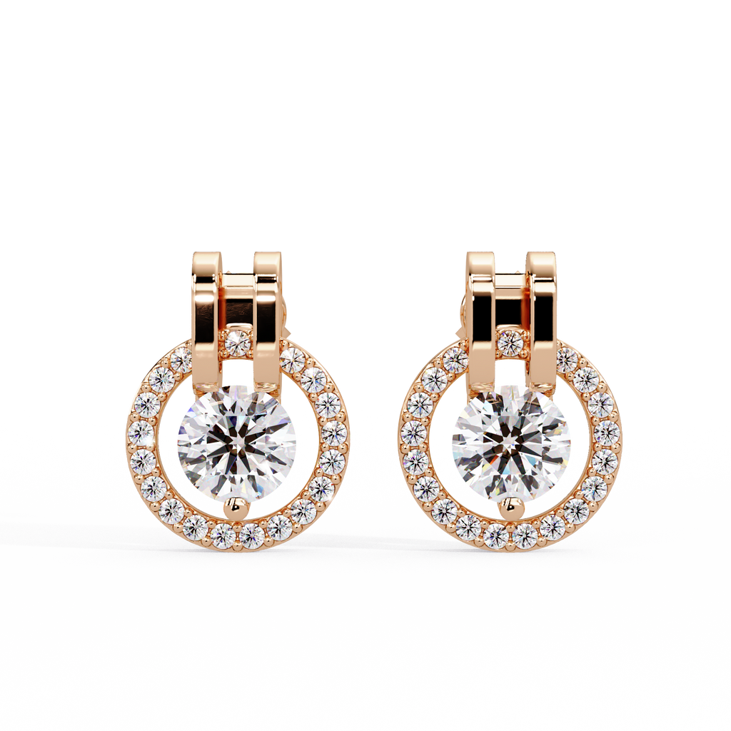 Round Brilliant Lab Grown Diamond Circle Halo Drop Stud Earrings