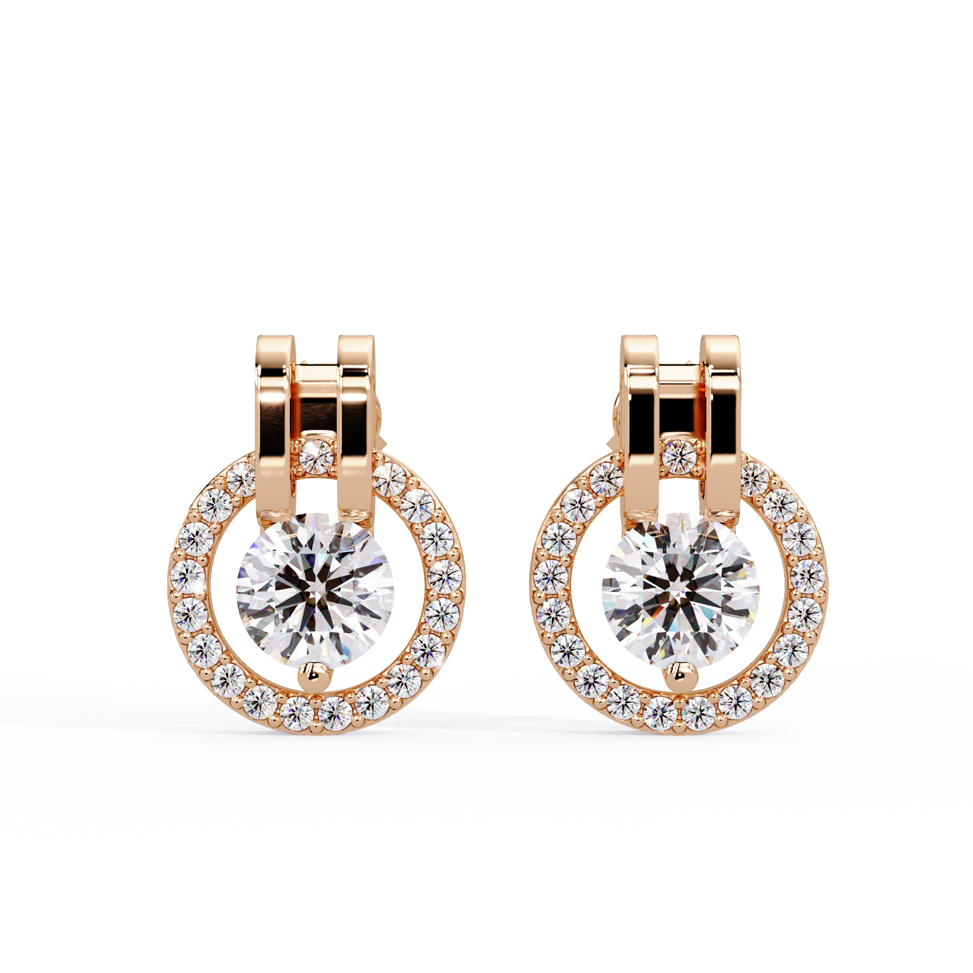 Round Brilliant Lab Grown Diamond Circle Halo Drop Stud Earrings