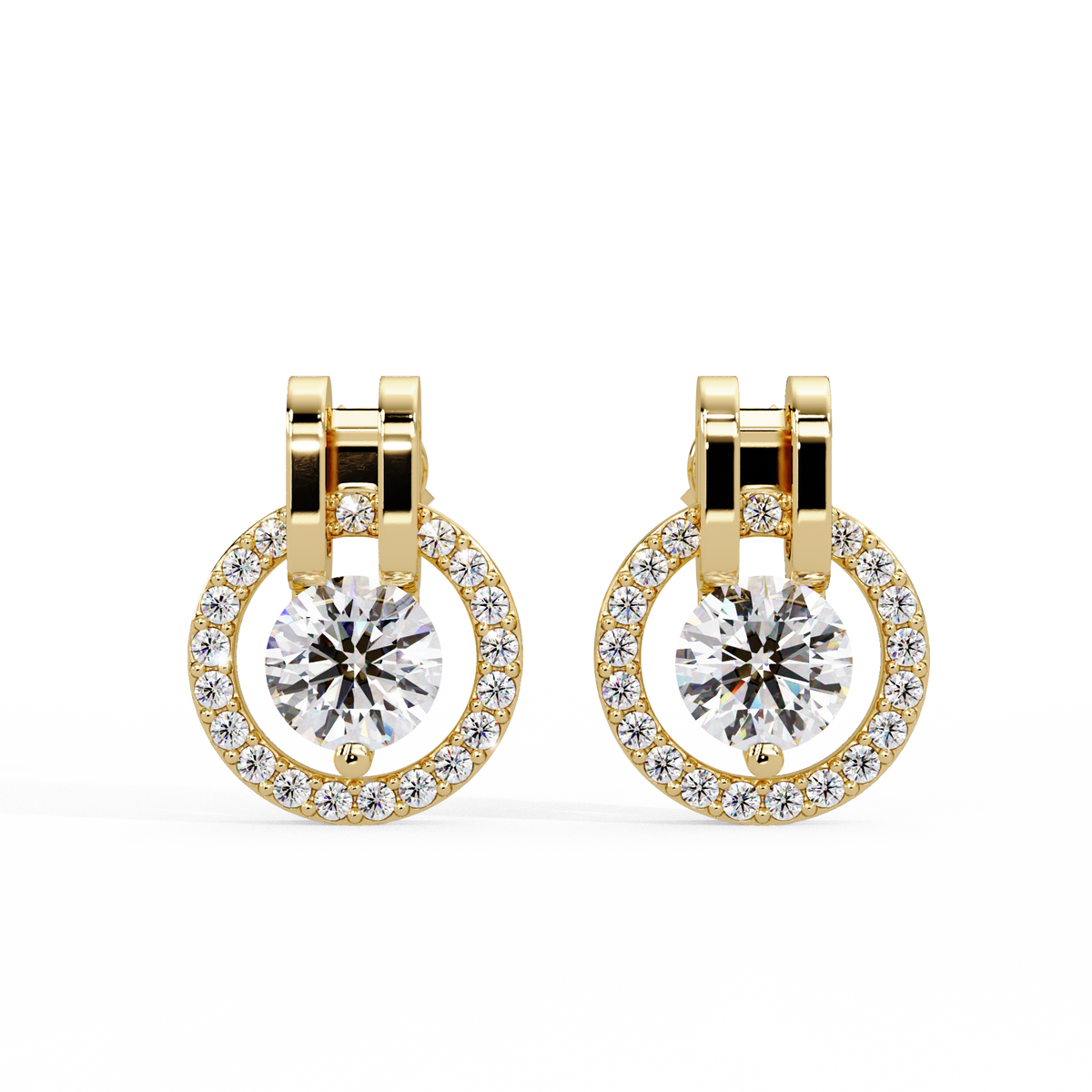 Round Brilliant Lab Grown Diamond Circle Halo Drop Stud Earrings