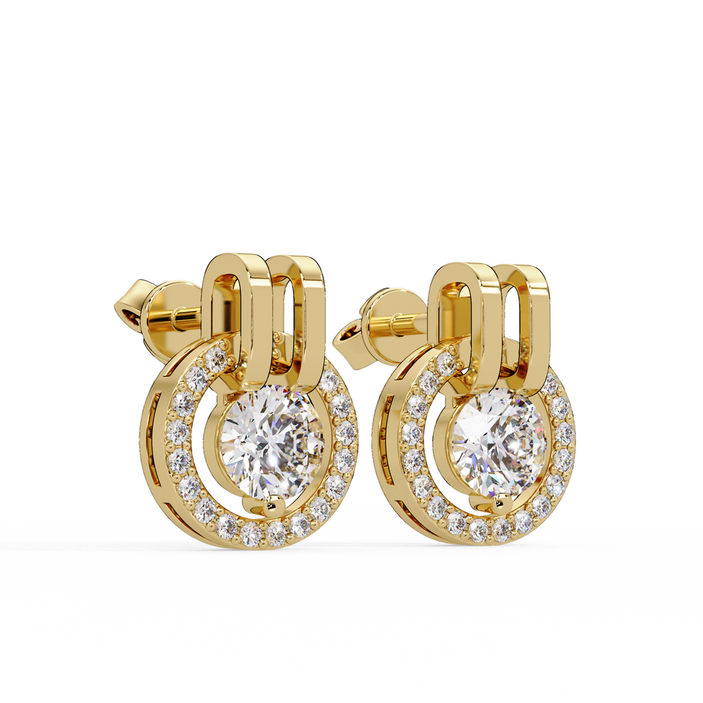 Round Brilliant Lab Grown Diamond Circle Halo Drop Stud Earrings