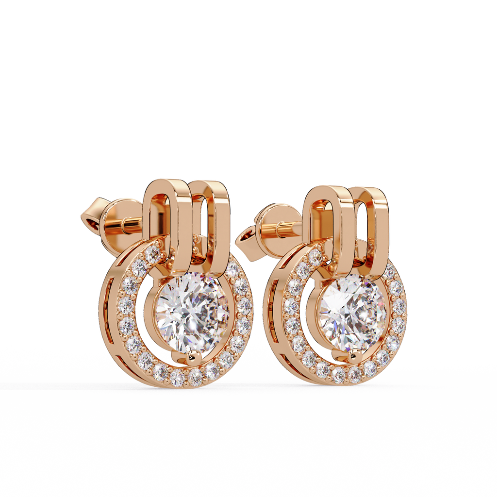Round Brilliant Lab Grown Diamond Circle Halo Drop Stud Earrings