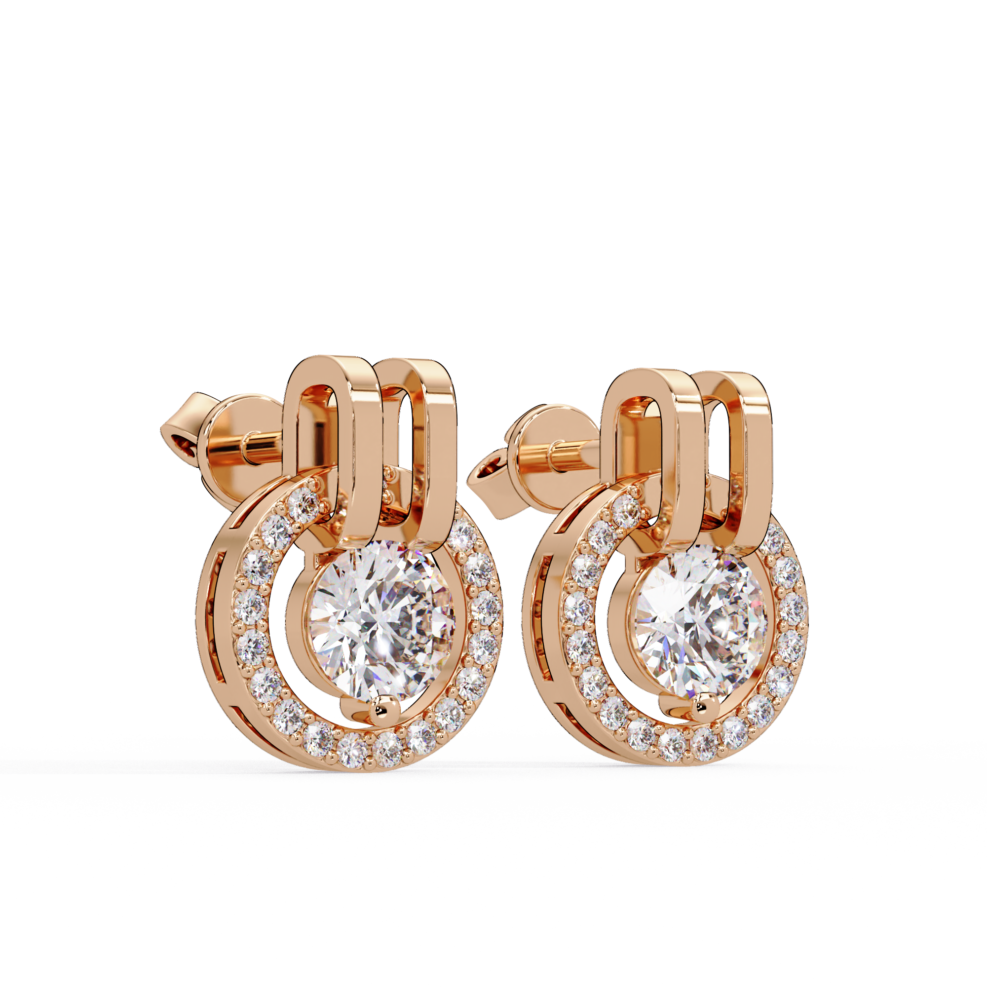 Round Brilliant Lab Grown Diamond Circle Halo Drop Stud Earrings