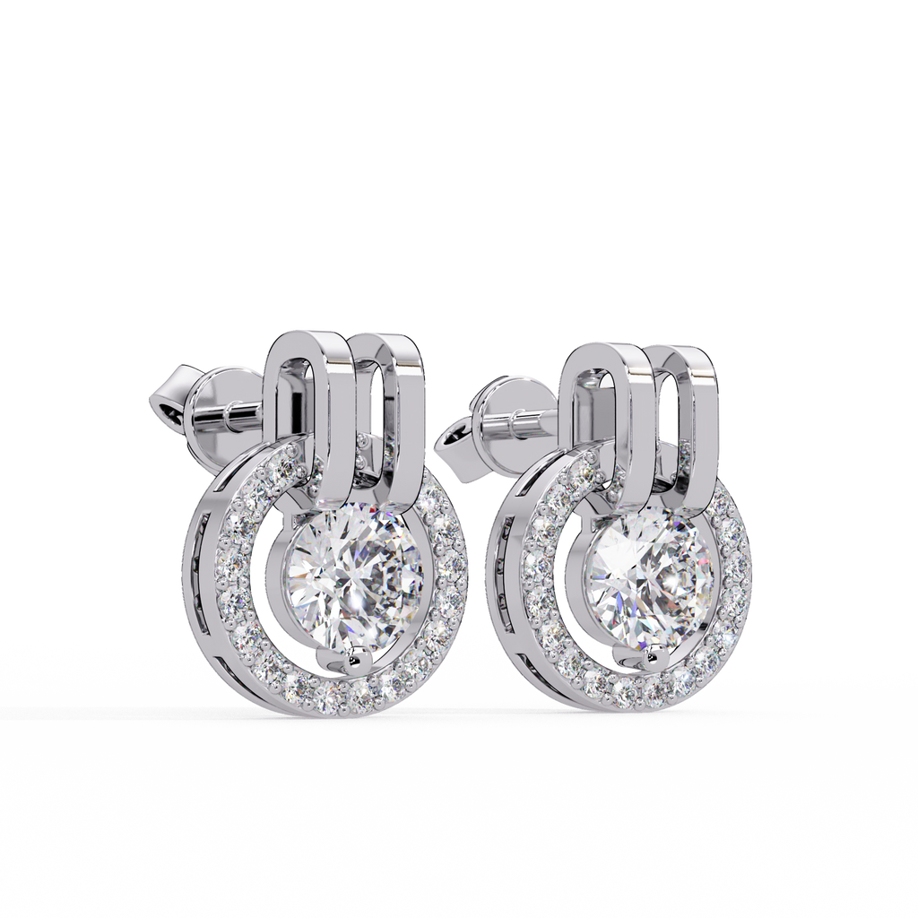 Round Brilliant Lab Grown Diamond Circle Halo Drop Stud Earrings