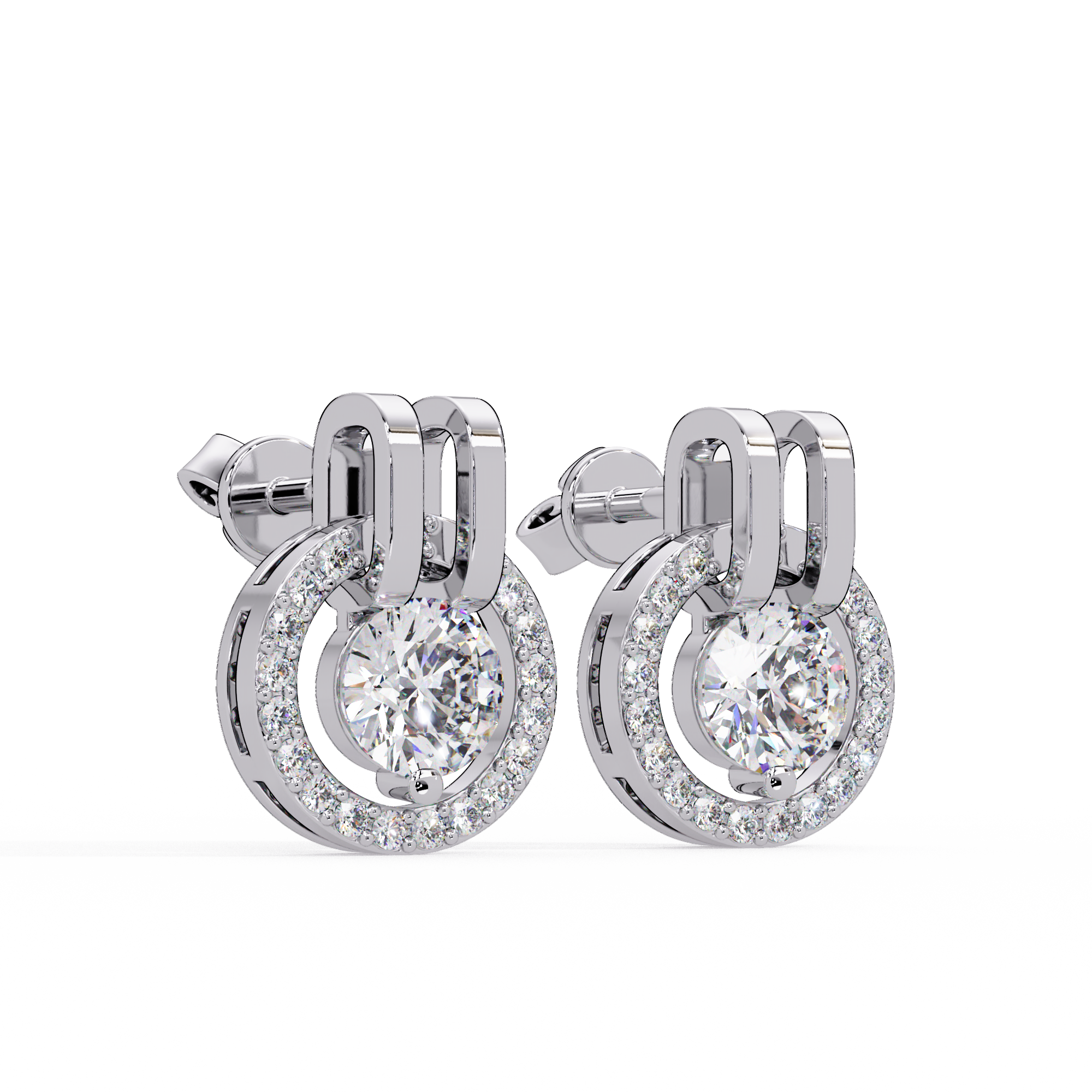 Round Brilliant Lab Grown Diamond Circle Halo Drop Stud Earrings